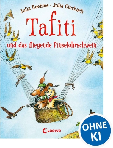 Buchcover und Innenansicht für das Buch: Tafiti und das fliegende Pinselohrschwein