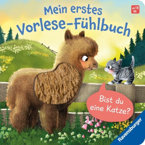 Buchcover und Innenansicht für das Buch: Mein erstes Vorlese-Fühlbuch - Bist du eine Katze?