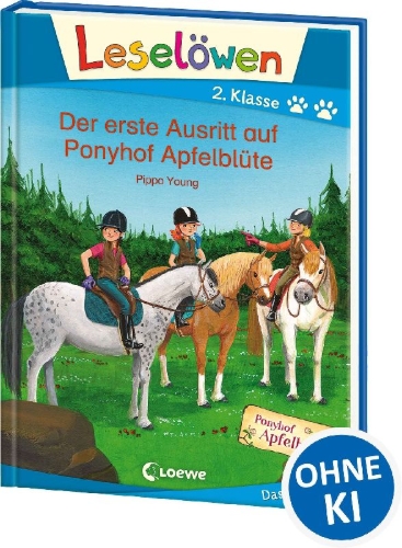 Buchcover und Innenansicht für das Buch: Leselöwen 2. Klasse - Der erste Ausritt auf Ponyhof Apfelblüte