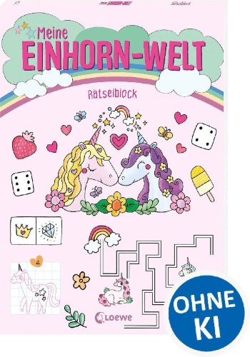 Buchcover und Innenansicht für das Buch: J'aime les licornes - Mon bloc de jeux