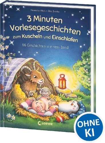 Buchcover und Innenansicht für das Buch: 3-Minuten-Vorlesegeschichten zum Kuscheln und Einschlafen