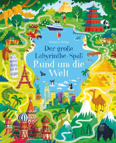 Buchcover und Innenansicht für das Buch: Der große Labyrinthe-Spaß: Rund um die Welt