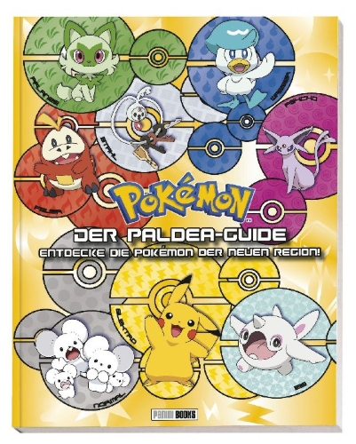 Buchcover und Innenansicht für das Buch: Le guide cherche-et-trouve les 18 types de Pokémon de Paldea
