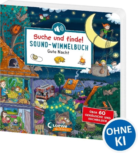 Buchcover und Innenansicht für das Buch: Suche und finde! Sound-Wimmelbuch - Gute Nacht