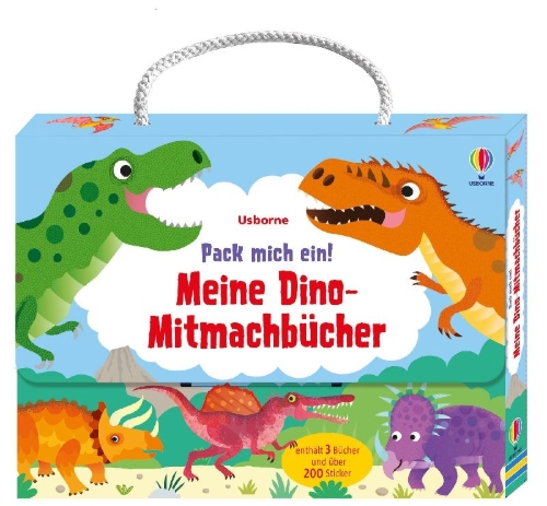 Buchcover und Innenansicht für das Buch: Pack mich ein! Meine Dino-Mitmachbücher