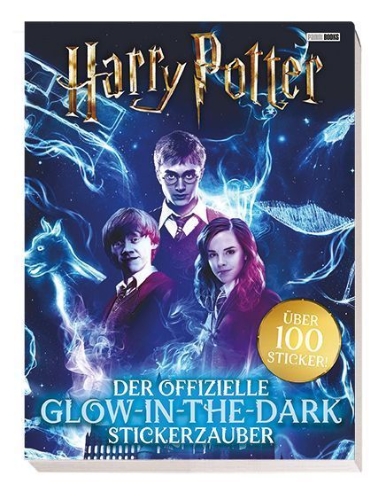 Buchcover und Innenansicht für das Buch: Harry Potter: Der offizielle Glow-in-the-Dark-Stickerzauber