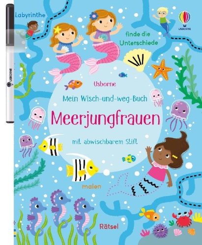 Buchcover und Innenansicht für das Buch: Mein Wisch-und-weg-Buch: Meerjungfrauen