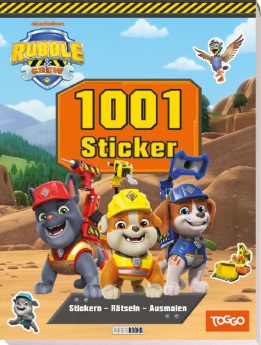 Buchcover und Innenansicht für das Buch: Rubble & Crew: 1001 Sticker: Stickern - Rätseln - Ausmalen