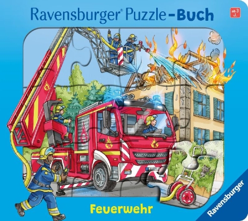 Buchcover und Innenansicht für das Buch: Ravensburger® Puzzle-Buch: Feuerwehr