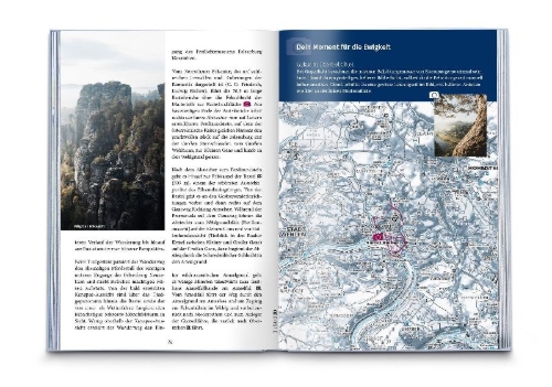 Buchcover und Innenansicht für das Buch: KOMPASS Dein Augenblick Sächsische Schweiz
