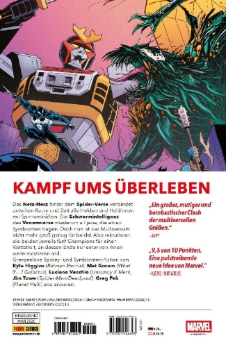 Buchcover und Innenansicht für das Buch: Web of Spider-Verse: New Blood (2025) #1, Web of Venomverse: Fresh Brains (2025) #1, Spider-Verse vs. Venomverse (2025) #1-#5