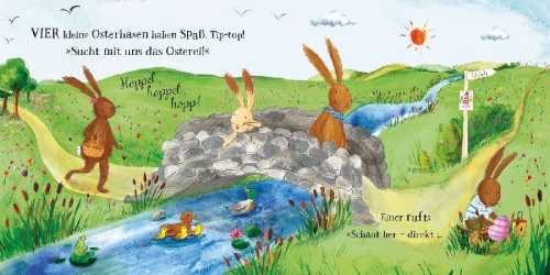 Buchcover und Innenansicht für das Buch: Die Hasenbande auf Eiersuche