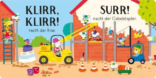 Buchcover und Innenansicht für das Buch: Schieben und Lauschen: Fahrzeuge auf der Baustelle
