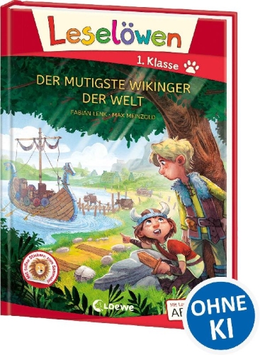 Buchcover und Innenansicht für das Buch: Leselöwen 1. Klasse - Der mutigste Wikinger der Welt (Großbuchstabenausgabe)