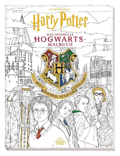 Buchcover und Innenansicht für das Buch: Harry Potter: An Official Hogwarts Coloring Book