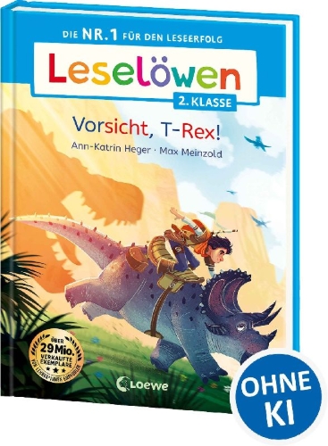 Buchcover und Innenansicht für das Buch: Leselöwen 2. Klasse - Vorsicht, T-Rex!