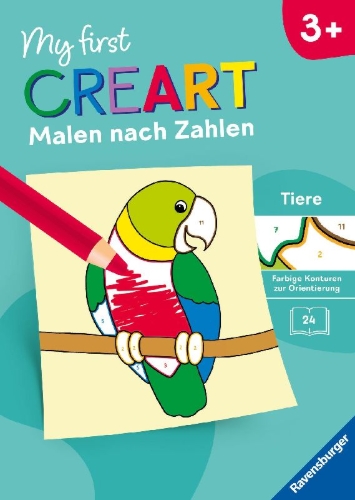 Buchcover und Innenansicht für das Buch: My first CreArt Malen nach Zahlen ab 3 - Tiere