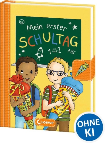 Buchcover und Innenansicht für das Buch: Mein erster Schultag - Jungs (Gelb)