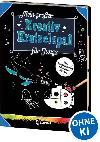 Buchcover und Innenansicht für das Buch: Mein großer Kreativ-Kratzelspaß: Für Jungs