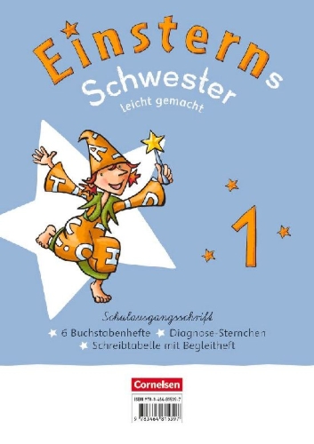 Buchcover und Innenansicht für das Buch: Einsterns Schwester Leicht gemacht 01 - Erstlesen - Neubearbeitung 2021 - Schulausgangsschrift: 6 Buchstabenhefte im Paket - Mit Schreibtabelle und Begleitheften