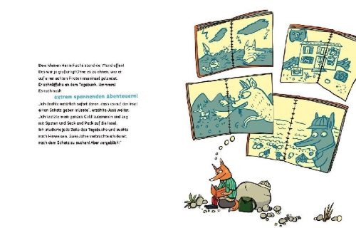 Buchcover und Innenansicht für das Buch: Herr Fuchs mag blaukarierte Abenteuer!