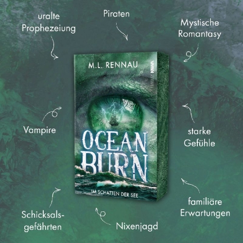 Buchcover und Innenansicht für das Buch: Oceanburn | Im Schatten der See | Ein mitreißender Fantasyroman über Selbstbestimmung, Verlust und verhängnisvolle Allianzen