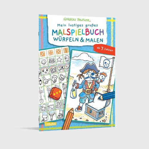 Buchcover und Innenansicht für das Buch: Mein lustiges großes Malspielbuch: Würfeln & Malen (ab 7 Jahren)
