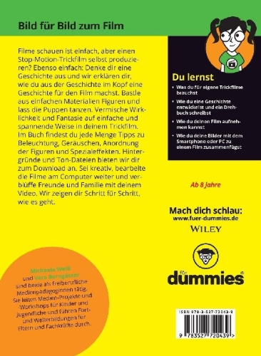 Buchcover und Innenansicht für das Buch: Stop-Motion-Trickfilme selber machen für Dummies Junior