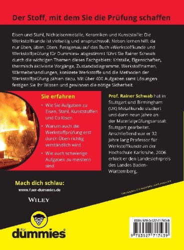 Buchcover und Innenansicht für das Buch: Übungsbuch Werkstoffkunde und Werkstoffprüfung für Dummies