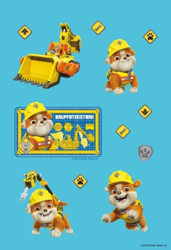 Buchcover und Innenansicht für das Buch: Rubble & Crew: Superstarker Sticker- und Malspaß