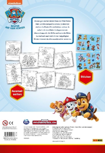 Buchcover und Innenansicht für das Buch: PAW Patrol: Mein Mal- und Stickerspaß