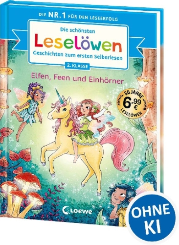 Buchcover und Innenansicht für das Buch: Die schönsten Leselöwen-Geschichten zum ersten Selberlesen - Elfen, Feen und Einhörner