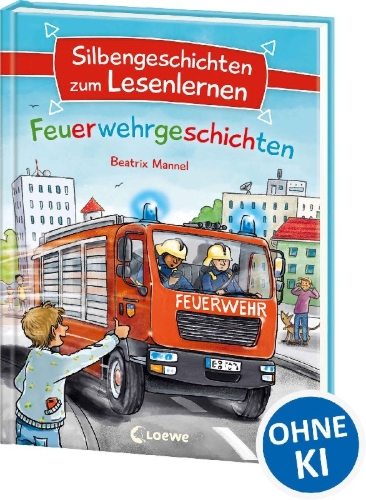 Buchcover und Innenansicht für das Buch: Silbengeschichten zum Lesenlernen - Feuerwehrgeschichten