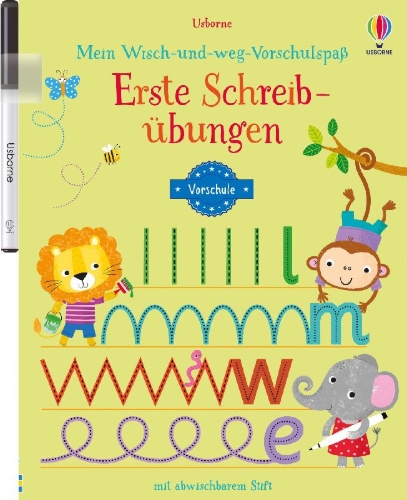 Buchcover und Innenansicht für das Buch: Mein Wisch-und-weg-Vorschulspaß: Erste Schreibübungen