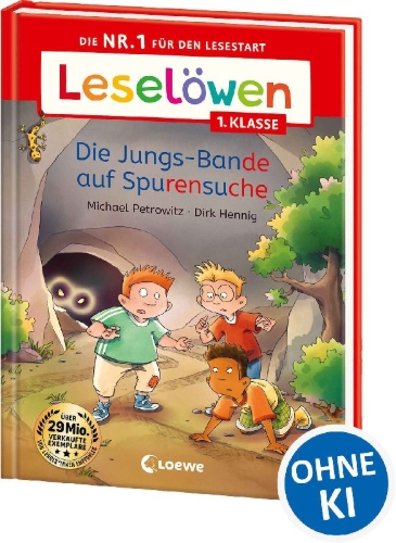 Buchcover und Innenansicht für das Buch: Leselöwen 1. Klasse - Die Jungs-Bande auf Spurensuche