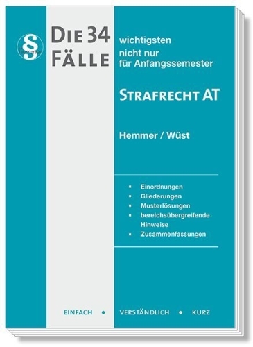Buchcover und Innenansicht für das Buch: Die 34 wichtigsten Fälle Strafrecht AT
