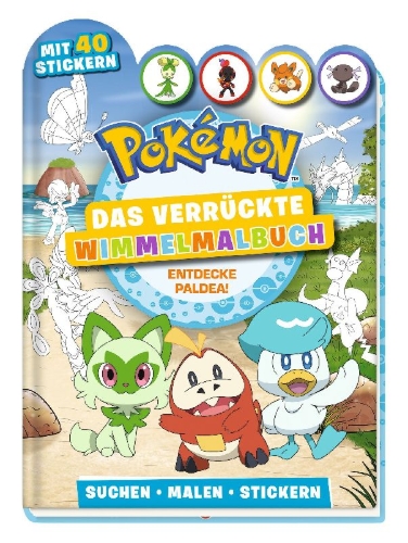 Buchcover und Innenansicht für das Buch: Pokémon: Das verrückte Wimmelmalbuch - Entdecke Paldea!