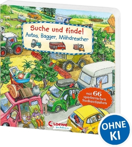 Buchcover und Innenansicht für das Buch: Suche und finde! - Autos, Bagger, Mähdrescher