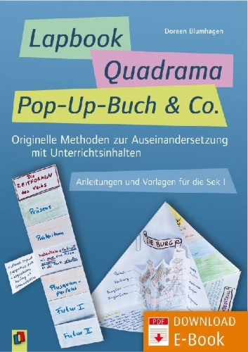 Buchcover und Innenansicht für das Buch: Lapbook, Quadrama, Pop-Up-Buch & Co.