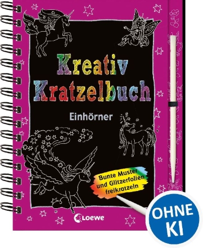 Buchcover und Innenansicht für das Buch: Kreativ-Kratzelbuch: Einhörner