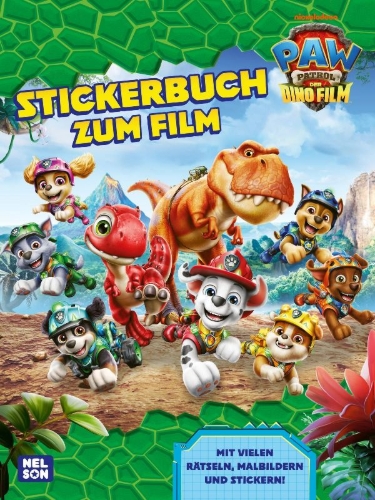 Buchcover und Innenansicht für das Buch: PAW Patrol Mitmachbuch: PAW Patrol - Der Dinofilm: Stickerbuch zum Film