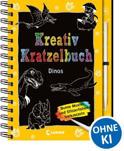 Buchcover und Innenansicht für das Buch: Kreativ-Kratzelbuch: Dinos