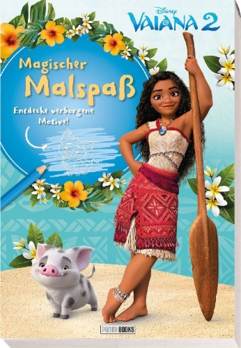 Buchcover und Innenansicht für das Buch: Disney Vaiana 2: Magischer Malspaß - Entdecke verborgene Motive!