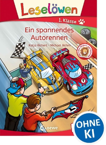 Buchcover und Innenansicht für das Buch: Leselöwen 1. Klasse - Ein spannendes Autorennen