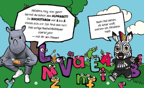 Buchcover und Innenansicht für das Buch: Das ABC-Buch mit dem ABCebra - B wie Boom Schakkalakka