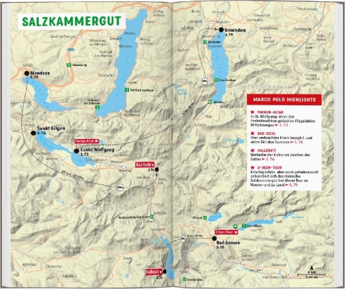 Buchcover und Innenansicht für das Buch: MARCO POLO Reiseführer Salzburg, Salzkammergut, Salzburger Land