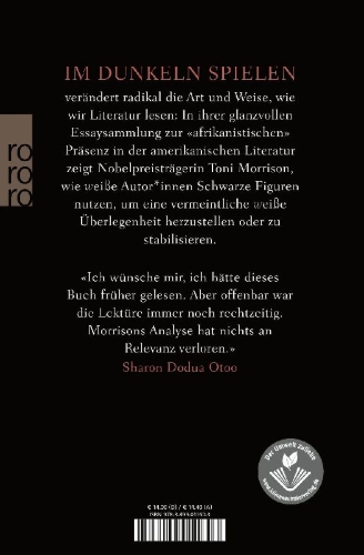 Buchcover und Innenansicht für das Buch: Playing in the Dark. Whiteness and the Literary Imagination