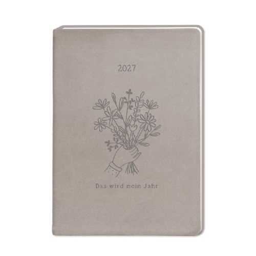 Buchcover und Innenansicht für das Buch: Terminplaner Lederlook 2027 Taupe