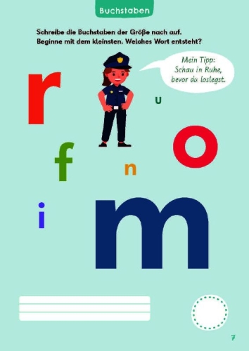 Buchcover und Innenansicht für das Buch: Leserätsel für mutige Kinder - Polizei und Feuerwehr -  Ab 6 Jahren