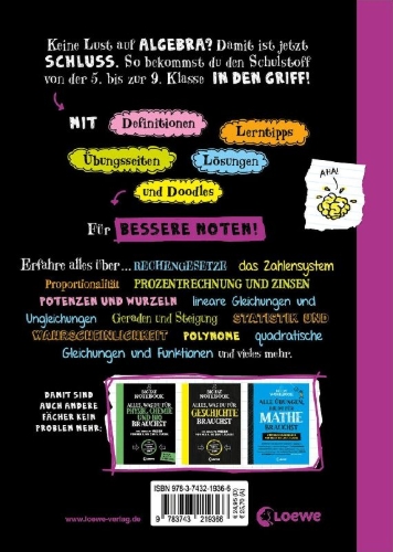 Buchcover und Innenansicht für das Buch: Big Fat Notebook - Alles, was du für Algebra brauchst